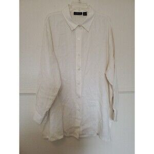 Finity 100% Linen Shirt Open Front Button Up Tunic Collared Vintage Womens 2XL